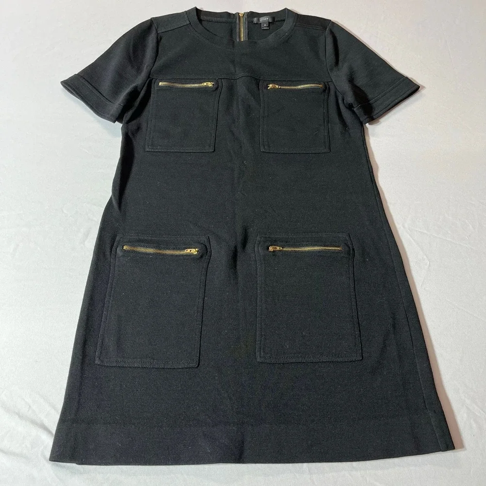 J. Crew Womens Wool Zippered Shift Dress Size 12‎ Preppy Pockets Retro Mod 60s